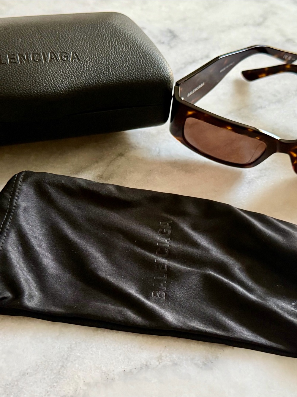 Balenciaga Tortoiseshell Rectangular Sunglasses with Brown Lenses